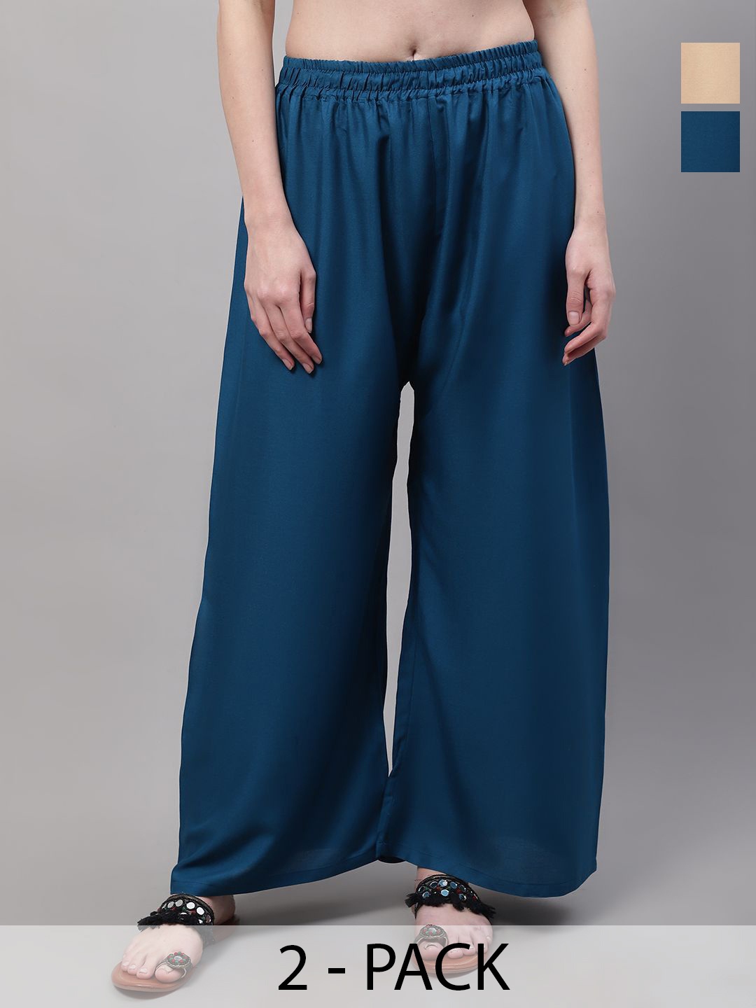 

Valles365 by S.C. Women Pack Of 2 Flared Ethnic Palazzos, Blue