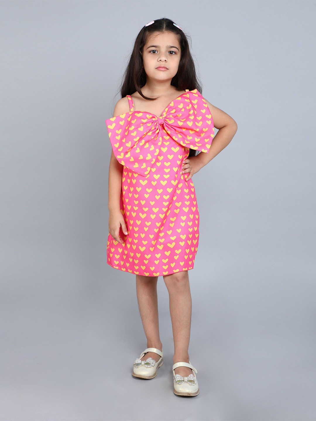 

Pink Chick Girls Cotton Heart Print A-Line Dress