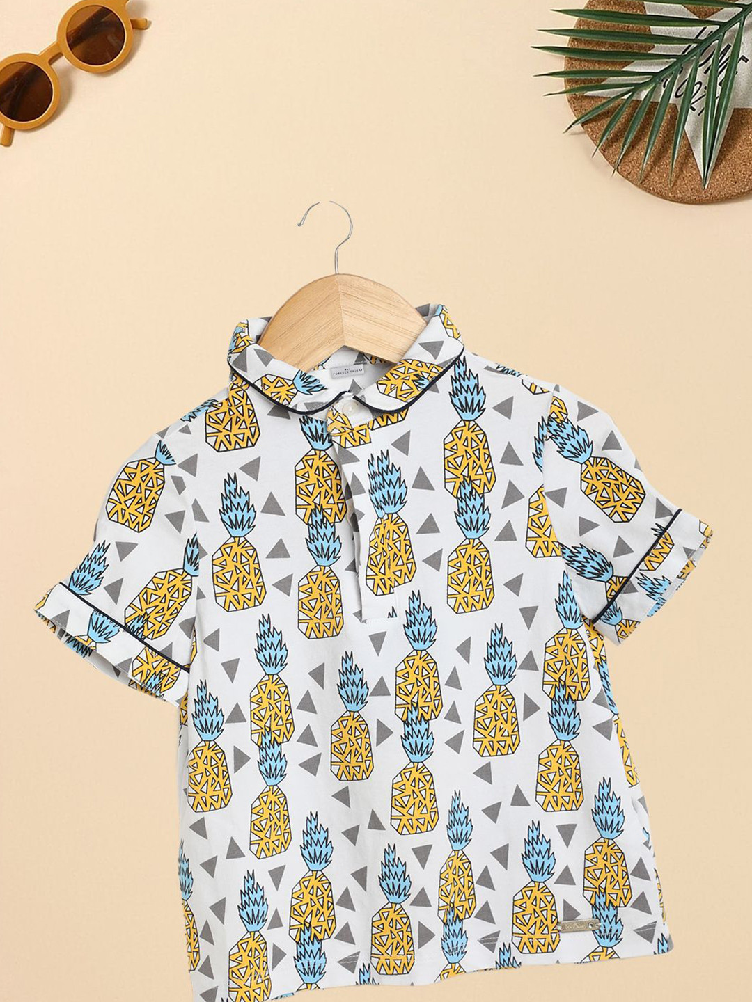 

FOREVER FRIDAY Boys Graphic Printed Polo Collar Cotton Casual T-shirt, White