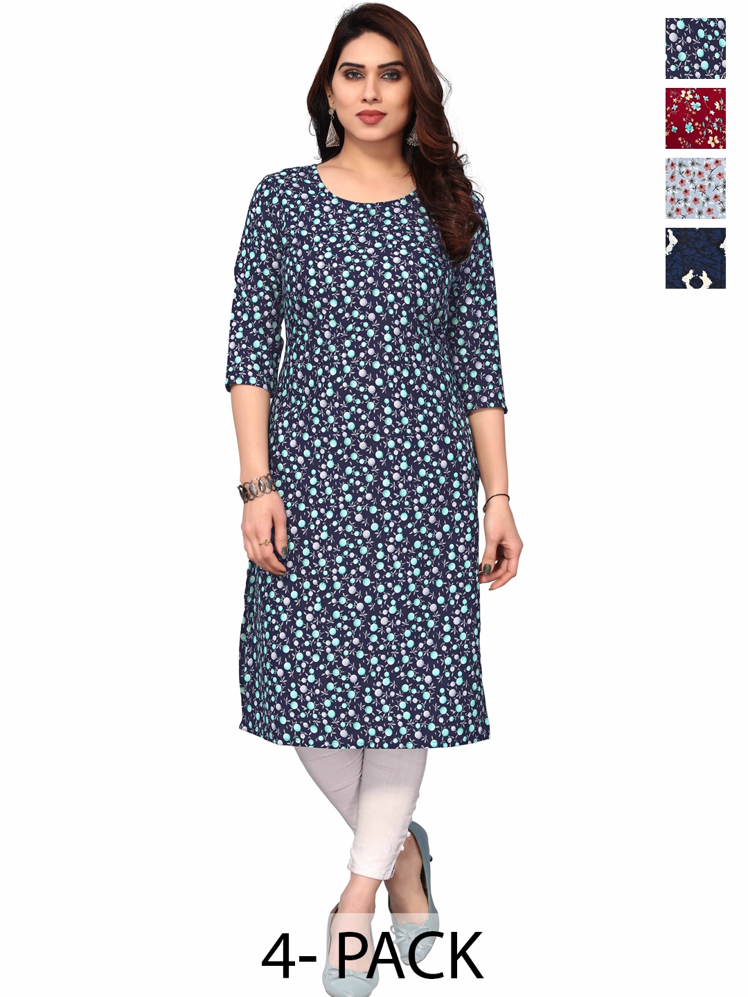 

KETAKI FASHION Selection Of 4 Floral Printed Straight Kurtas, Black