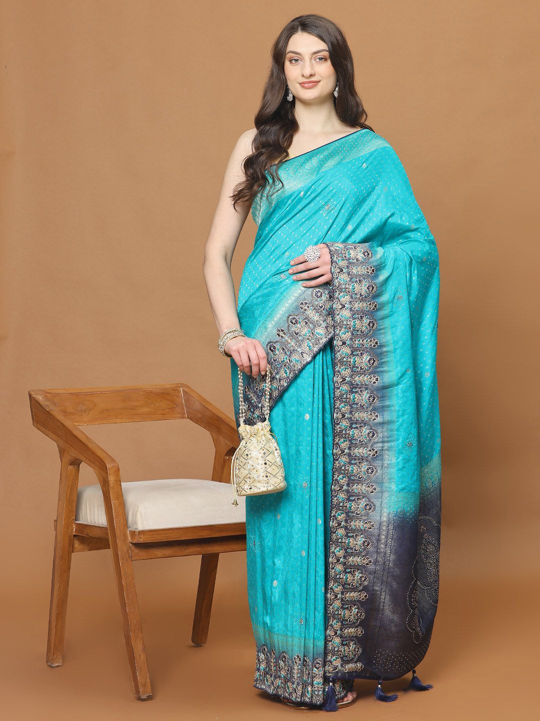 

Meena Bazaar Woven Design Zari Art Silk Saree, Blue