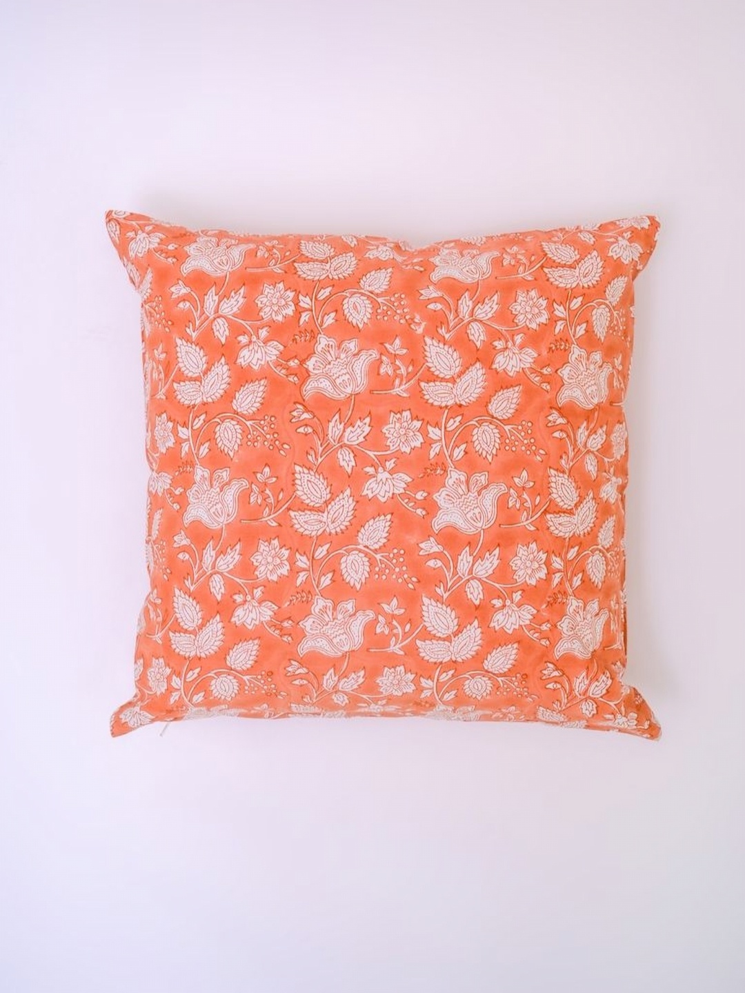 

Block N Style Admetos Orange & White Floral Printed Cotton Square Cushion Cover