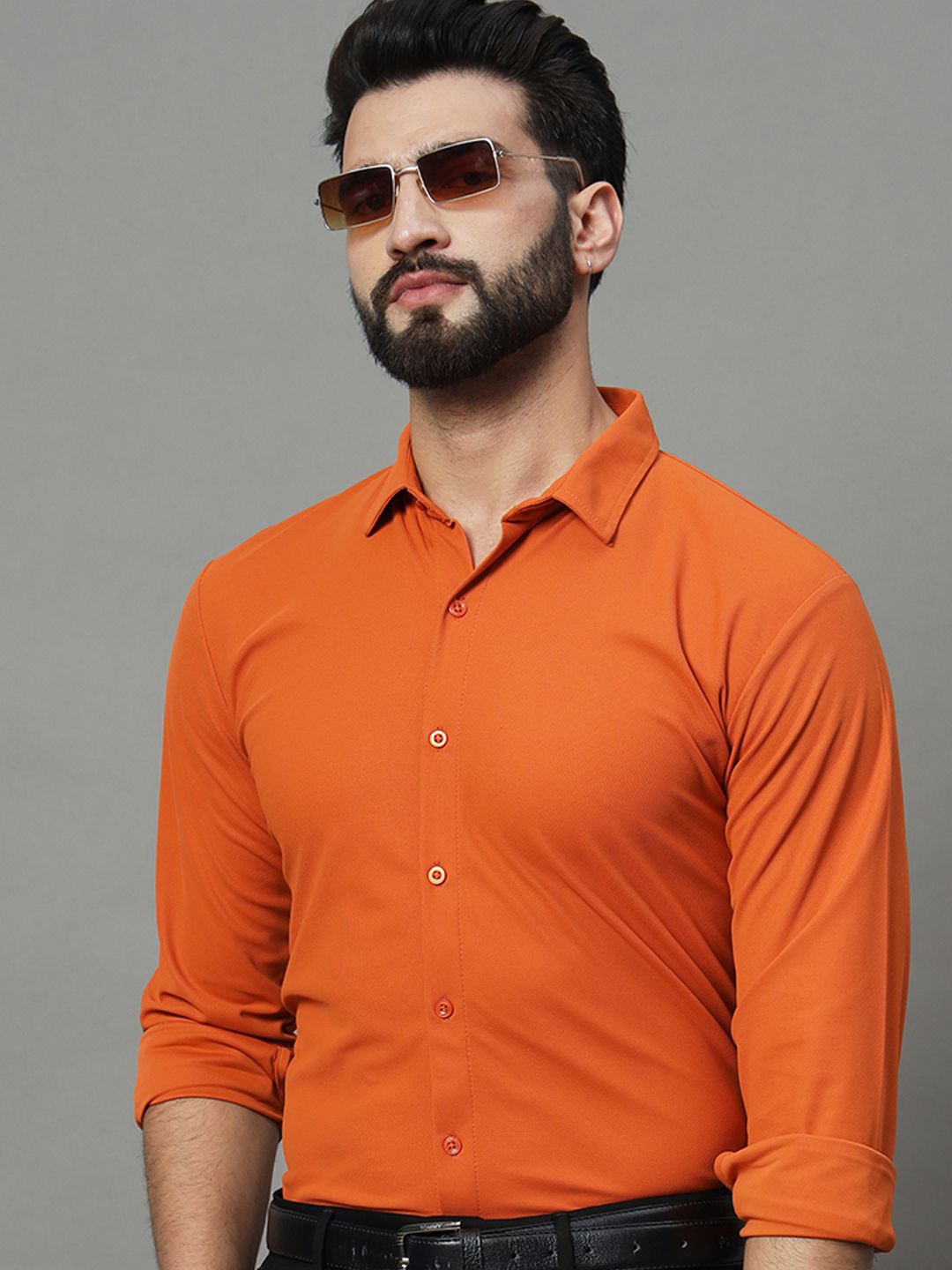 

RENUOVO Men Slim Fit Spread Collar Solid Cotton Formal Shirt, Rust