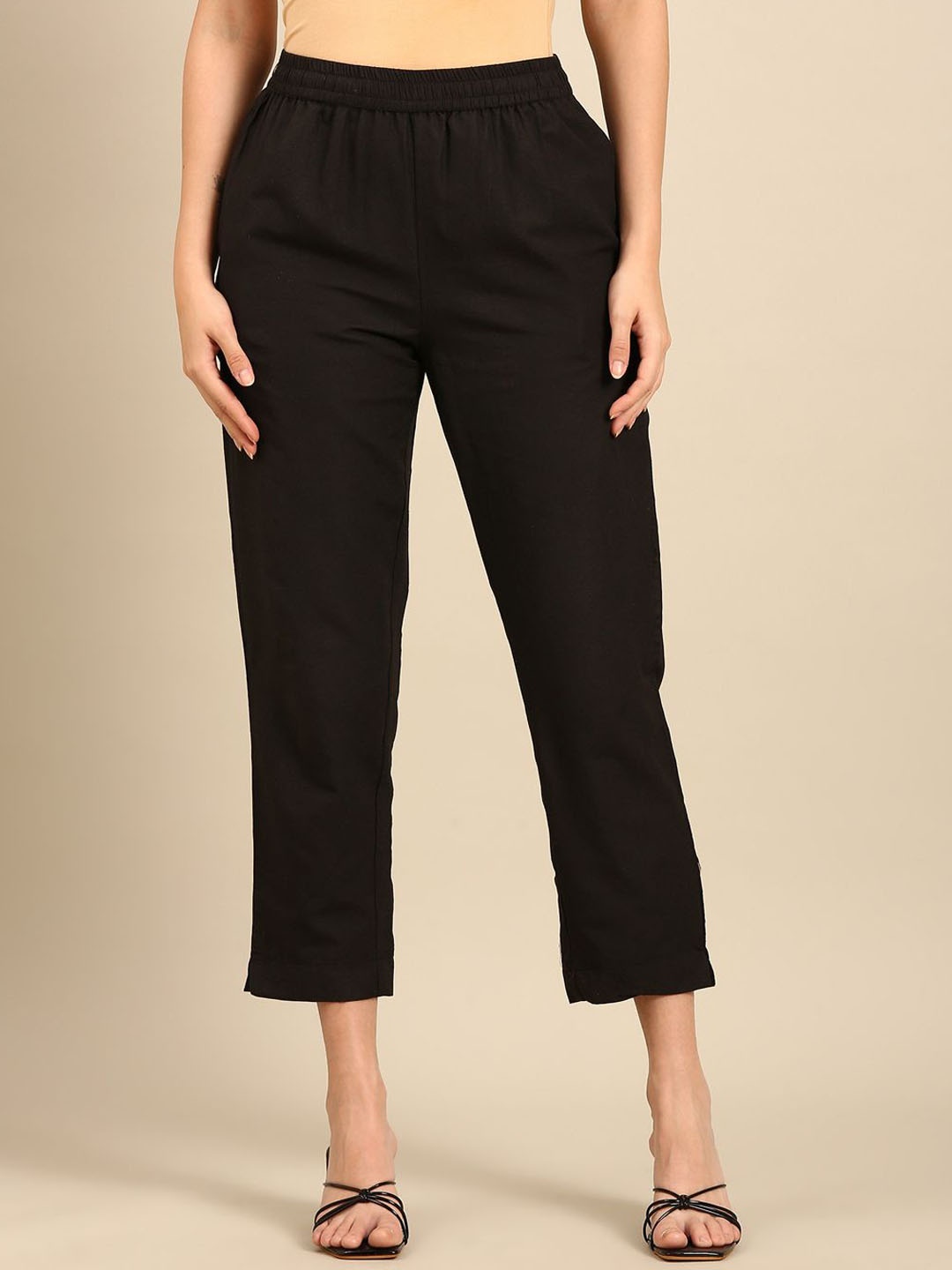 

De Moza Women Cigarette Trousers, Black