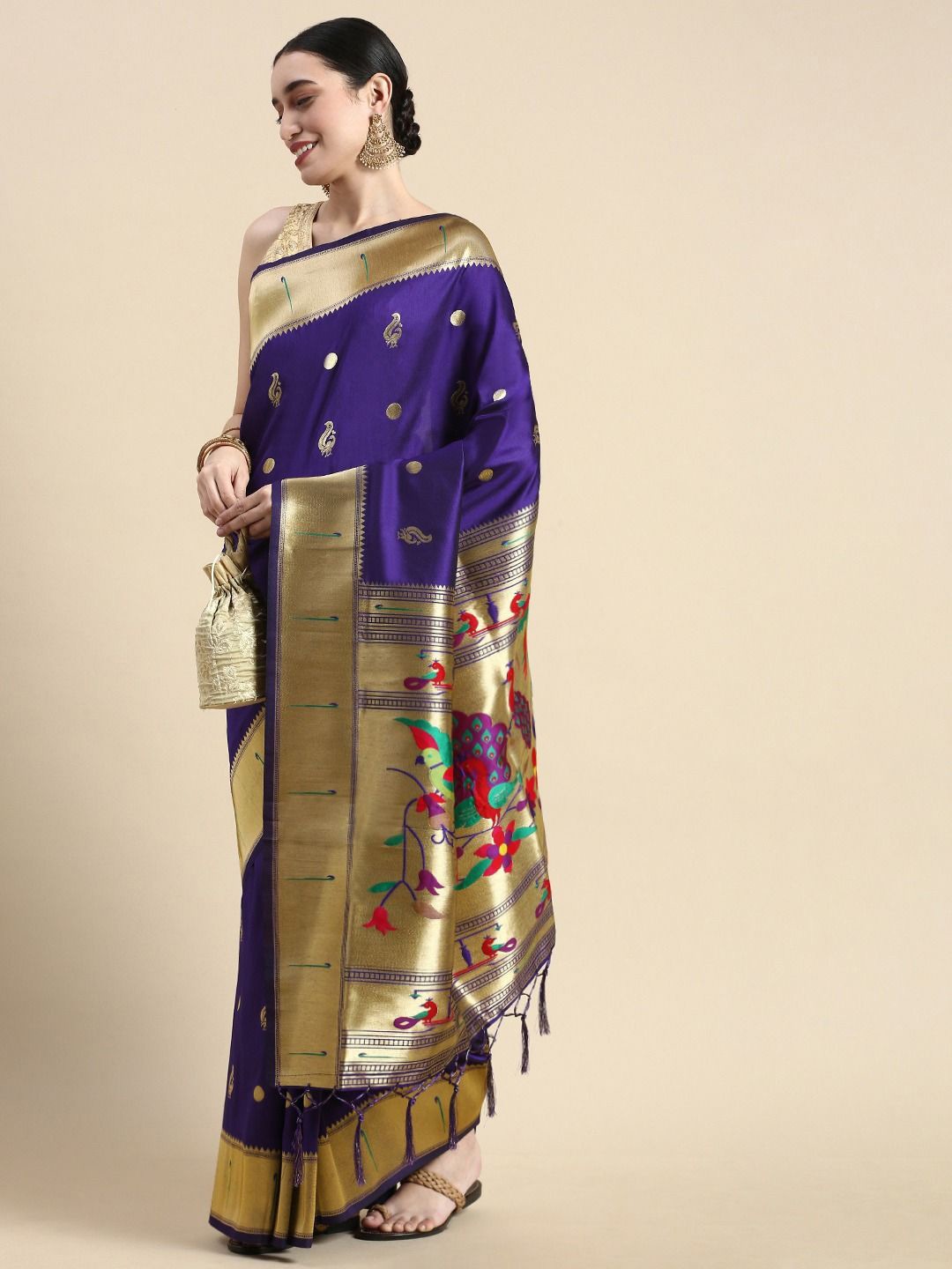 

DIVASTRI Ethnic Motifs Woven Design Zari Paithani Saree, Blue