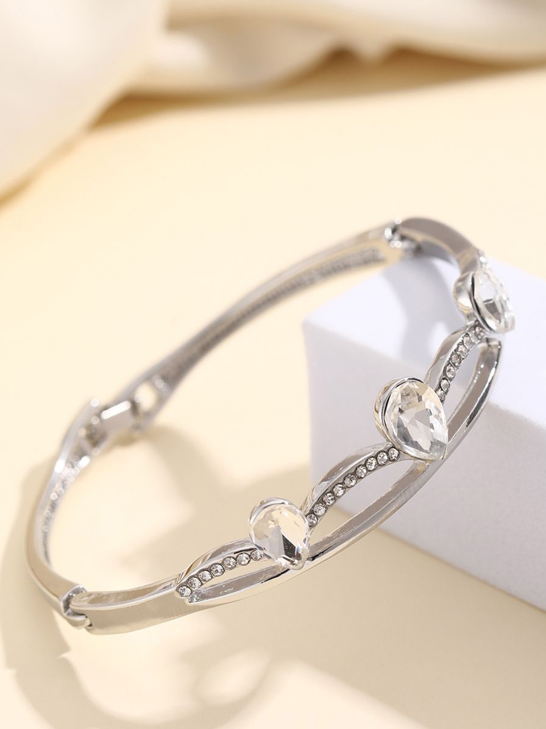 

Shining Diva Fashion Silver-Plated Crystals Studded Bangle-Style Bracelet