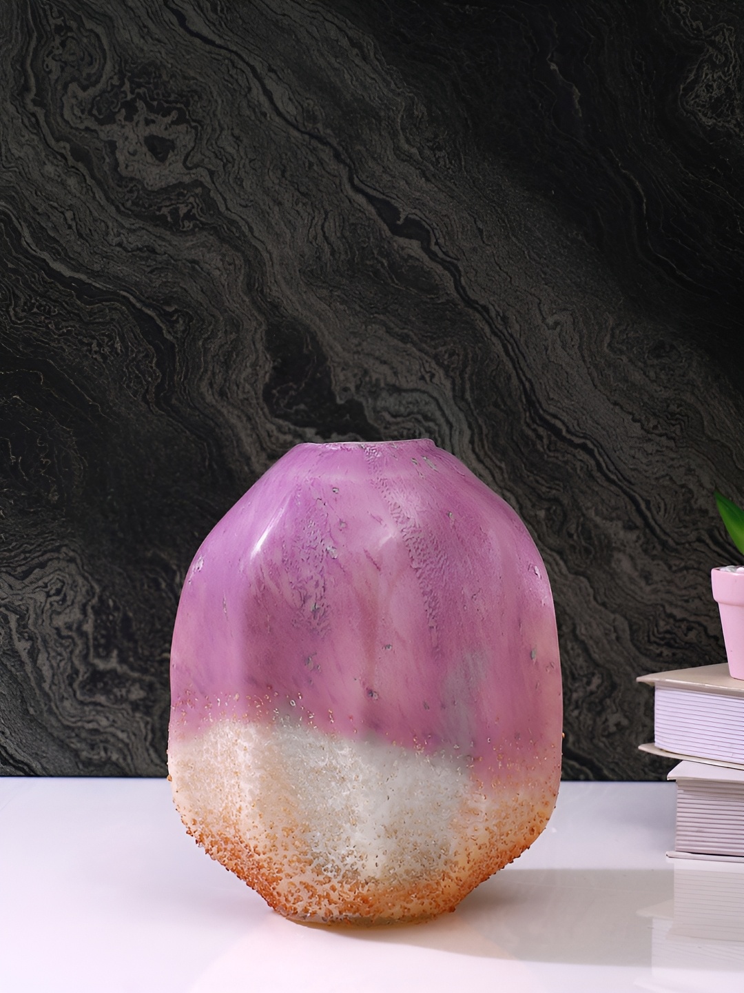 

TAYHAA Purple & White Textured Glass Flower Vase