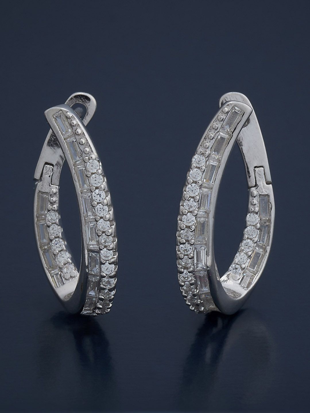 

Kushal's Fashion Jewellery 92.5 Sterling Silver Rhodium-Plated Zircon Hoop Earrings, White