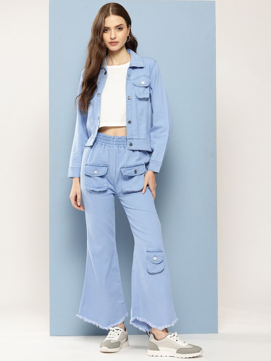 

CORSICA Round Neck Pure Cotton Top & Trouser With Jacket, Blue