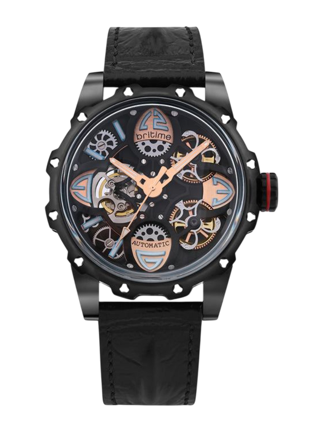 

Britime Men Printed Dial & Leather Straps Analogue Automatic Powered Watch 147-L40406, Black