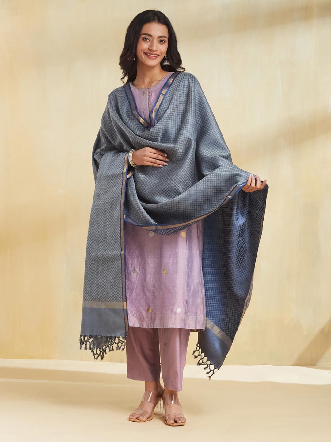 

Fabindia Woven Design Dupatta, Navy blue