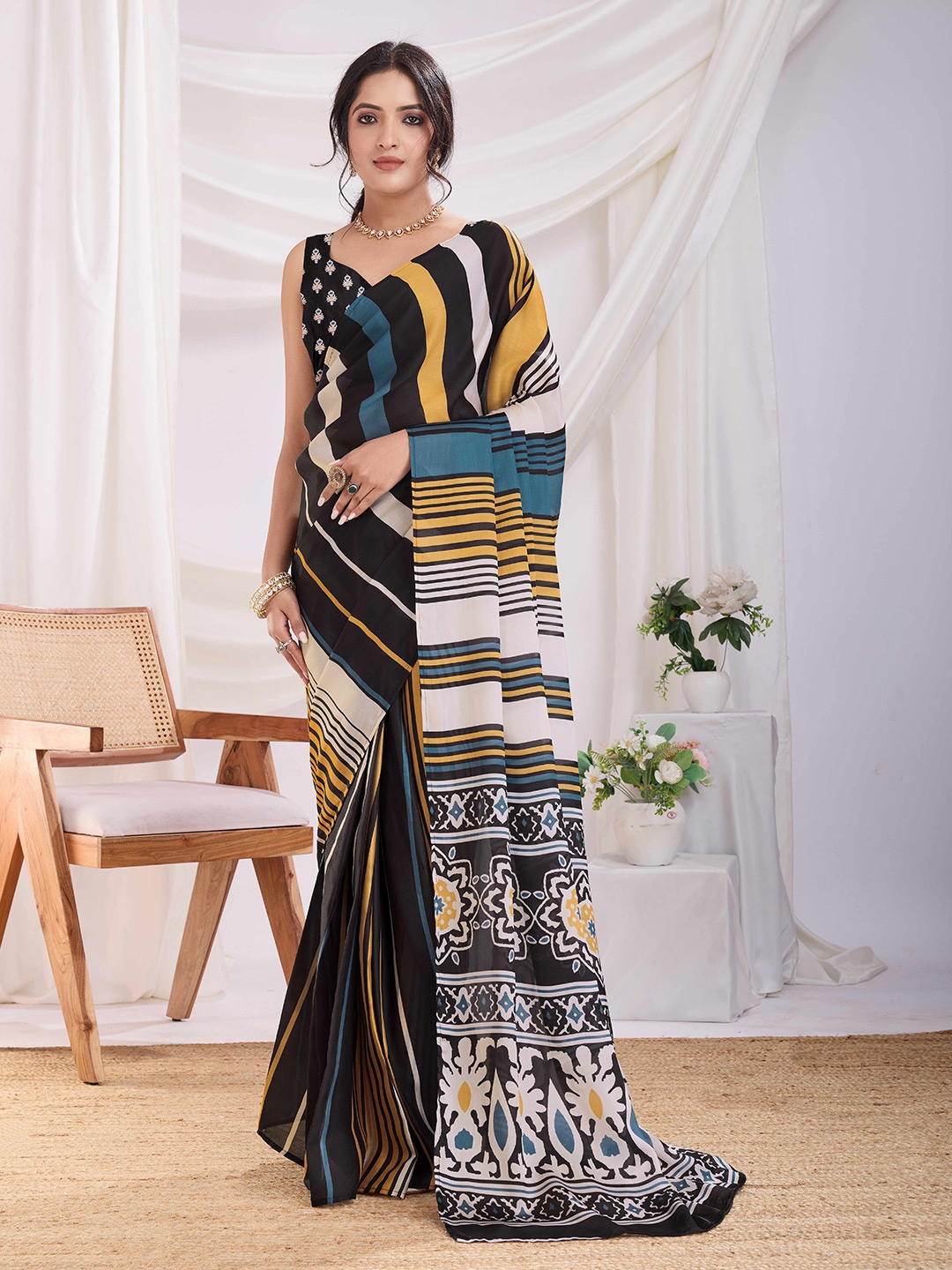 

Mitera Satin Ready to Wear Saree, Yellow