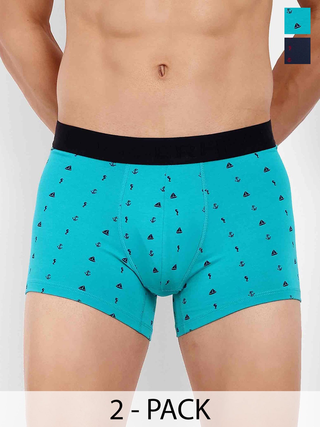 

LOGGERHEAD Pack Of 2 Printed Mid Rise Trunks - LHPT008-AQUA-NAVYBLUE-AQUA-BLUE LHPT008, Navy blue