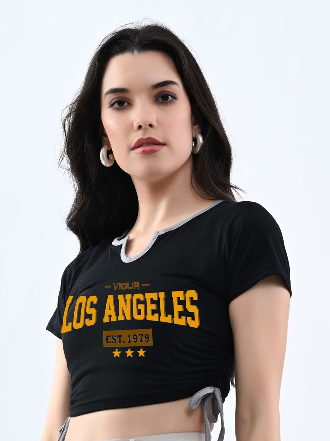 

Moda Rapido Women Typography Printed Round Neck Cotton Top, Black