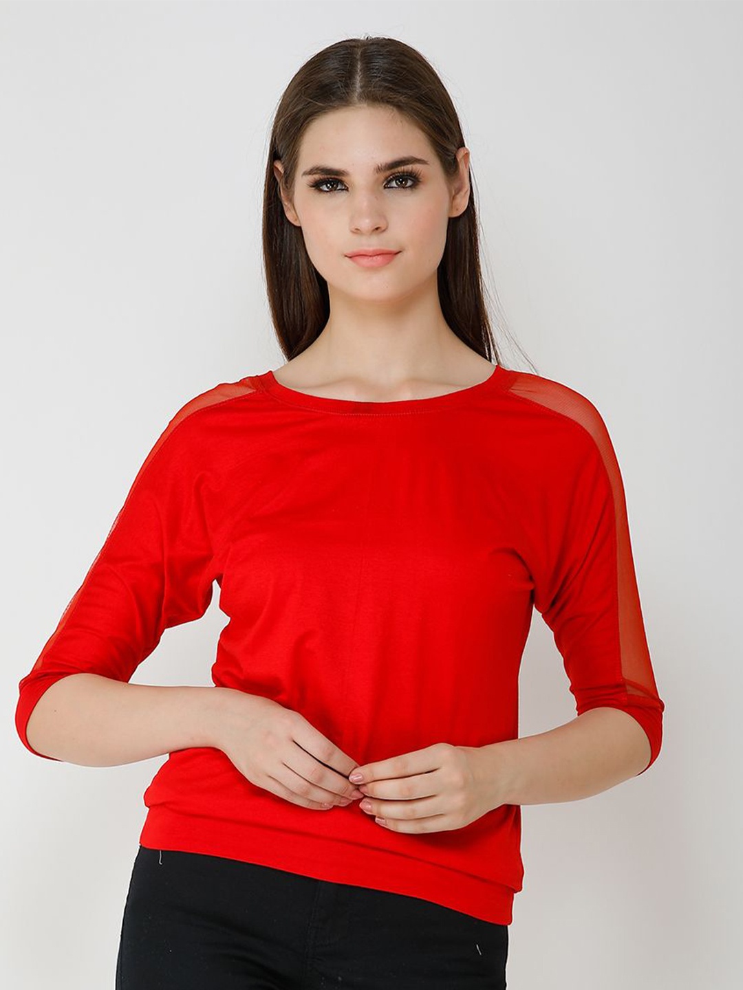 

Moda Rapido Women Round Neck Pure Cotton Top, Red