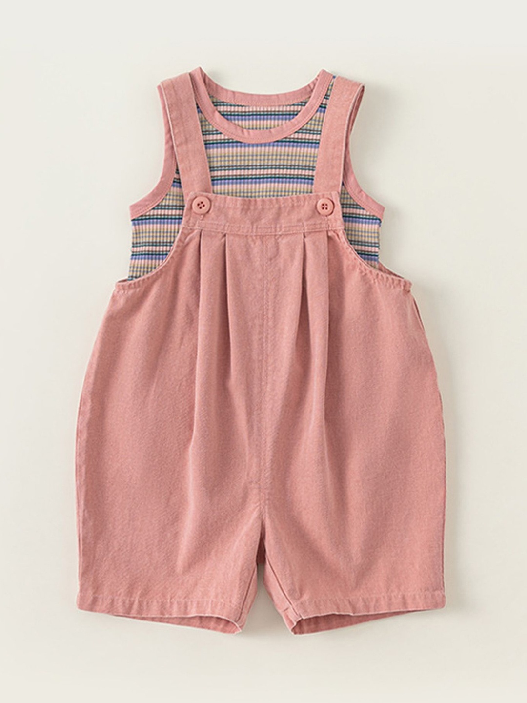 

LULU & SKY Girls Sleeveless Cotton Dungarees With T-Shirt, Pink