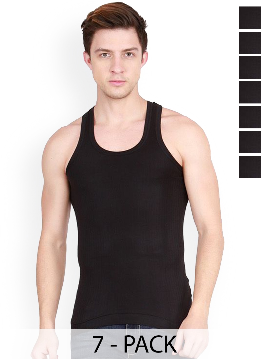 

Rupa Pack Of 7 Striped Pure Cotton Under Shirt Vests Frontline-Xing-Black-RN-7-80