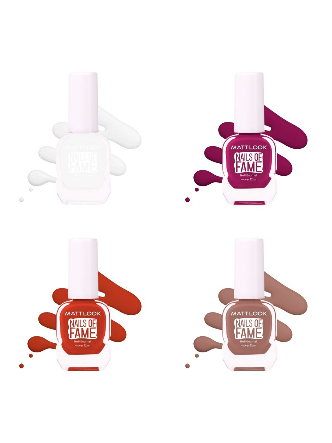

MATTLOOK Nails Of Fame Set Of 4 Nail Enamel - 12 ml Each - Shade - 60 - 54 - 6 - 13, Brown