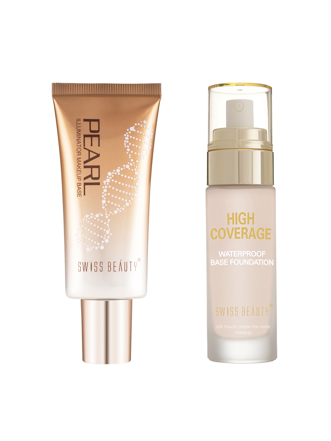 

SWISS BEAUTY Set of Pearl Illuminator - 35g & Waterproof Base Foundation - 60g, Beige