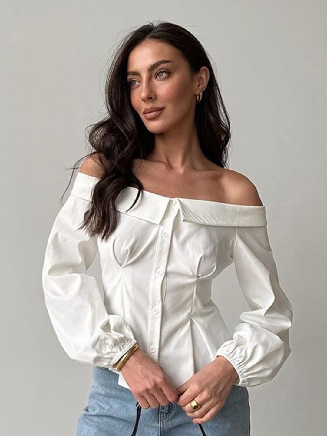 

MIAKEE Women Off-Shoulder Bardot Top, White