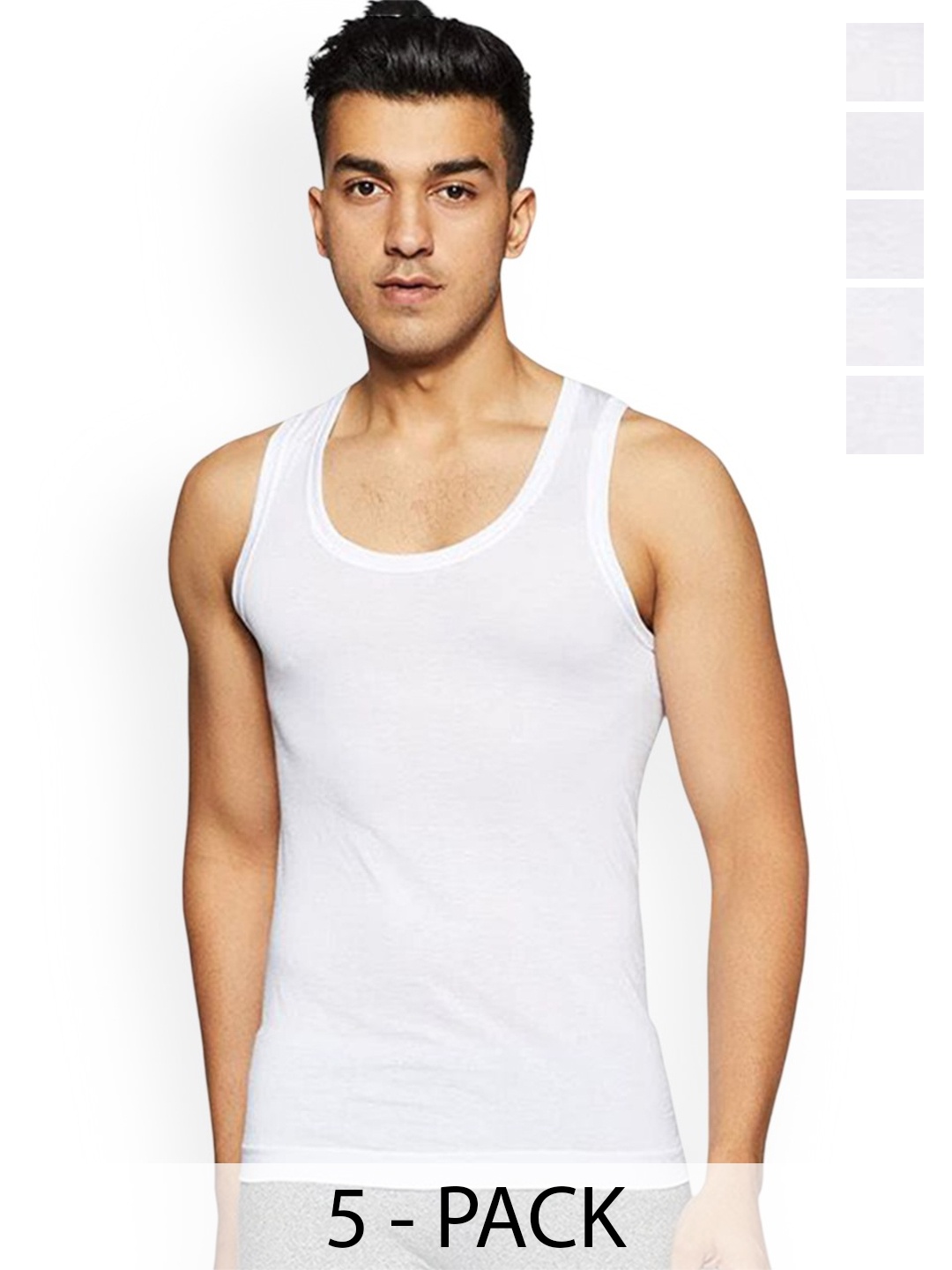 

Rupa Pack Of 5 Cotton Undershirt Vests Frontline-Air-Whit-RN-5-75, White