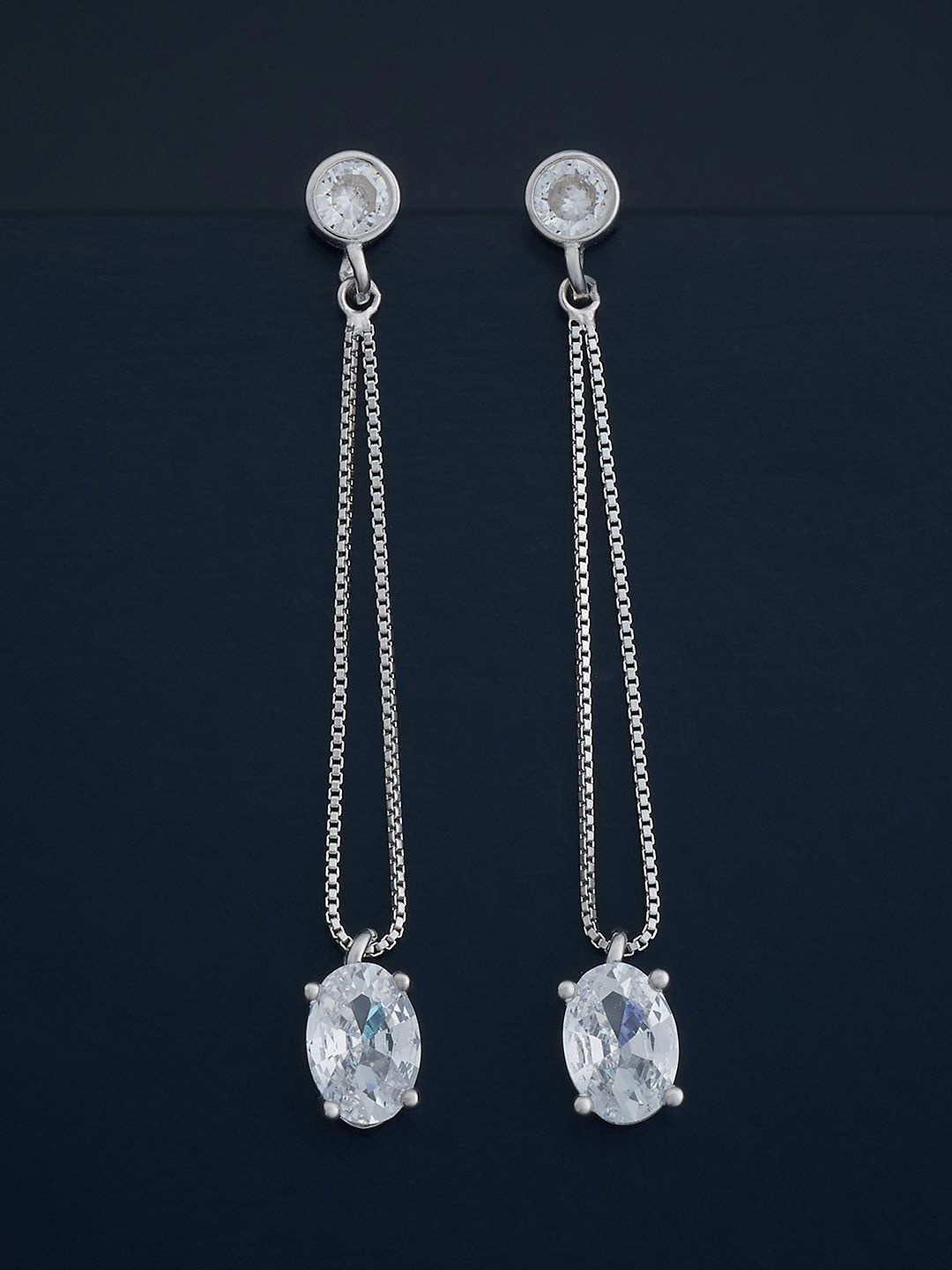 

Kushal's Fashion Jewellery 92.5 Silver Rhodium-Plated CZ-Studded Drop Earrings