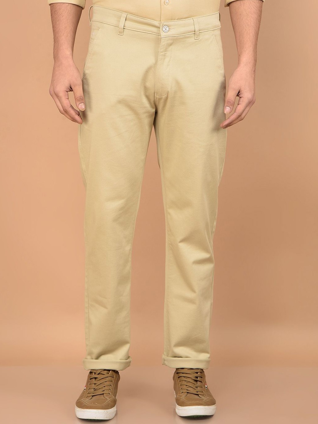 

Crimsoune Club Men Smart Straight Fit Chinos Trousers, Beige