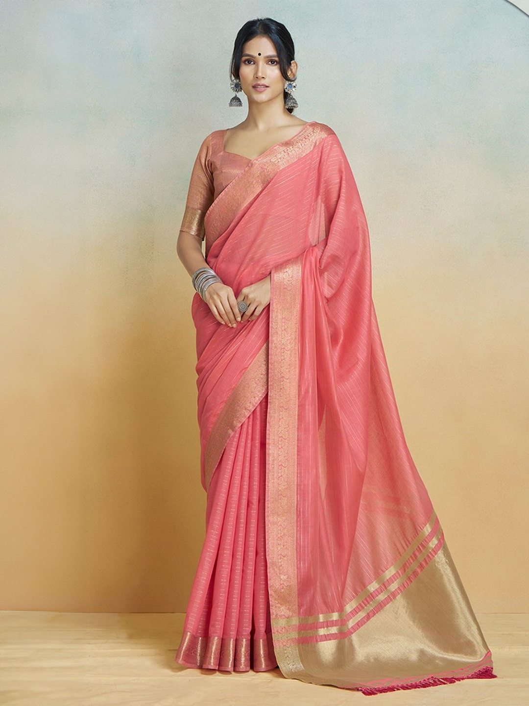 

DEVATITHI Orange Khadi Silk Saree