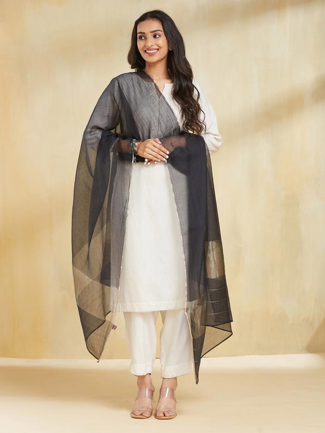 

Fabindia Cotton Silk Dupatta, Black