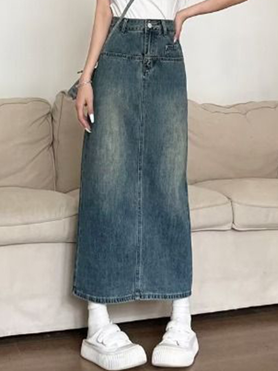 

DressBerry Women Denim A-Line Maxi Skirt, Blue