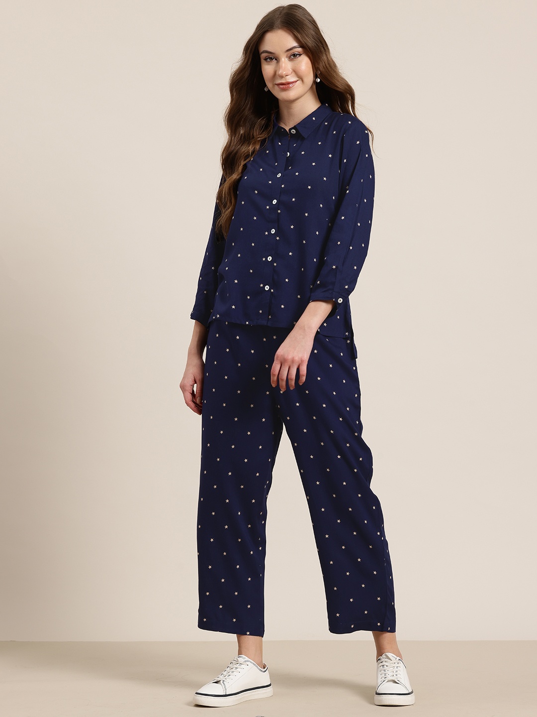 

HERE&NOW Geometric Printed Shirt & Trousers Co-Ords Set, Navy blue