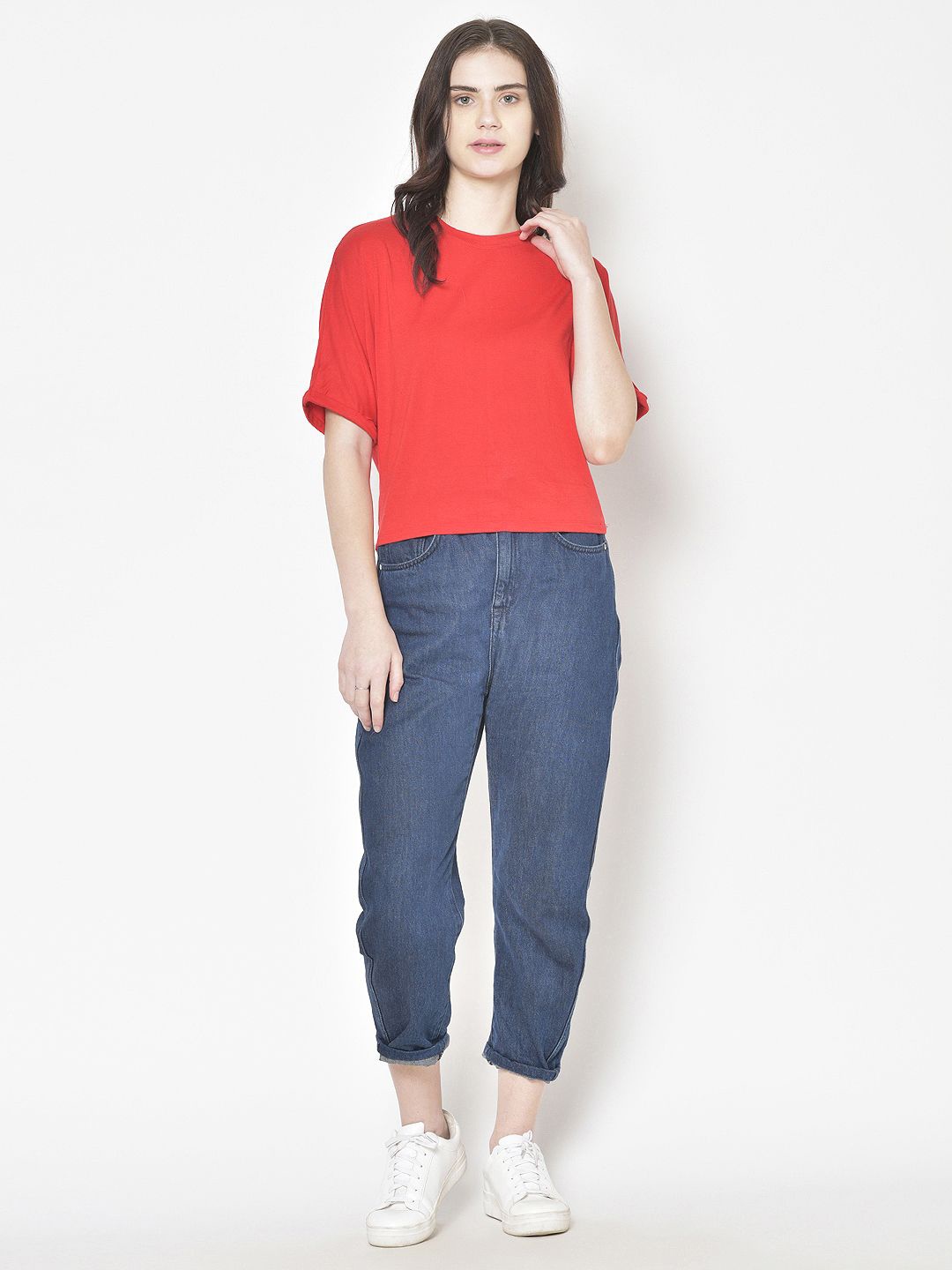 

Moda Rapido Women Round Neck Cotton Top, Red