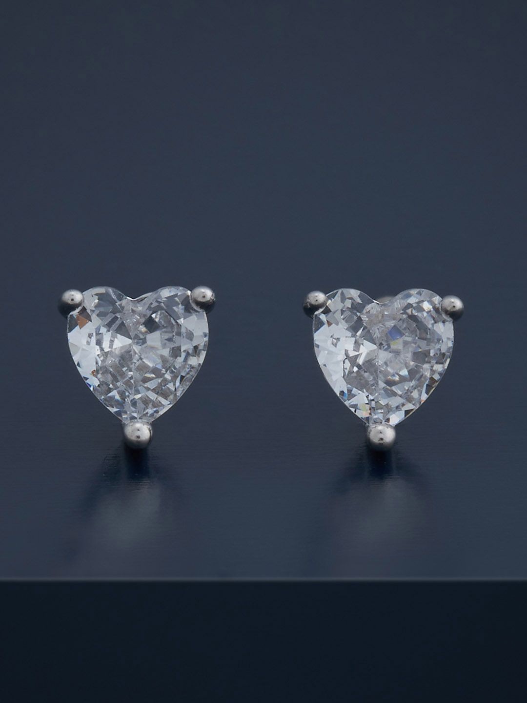 

Kushal's Fashion Jewellery 92.5 Silver Rhodium-Plated Heart Shaped Studs Earrings