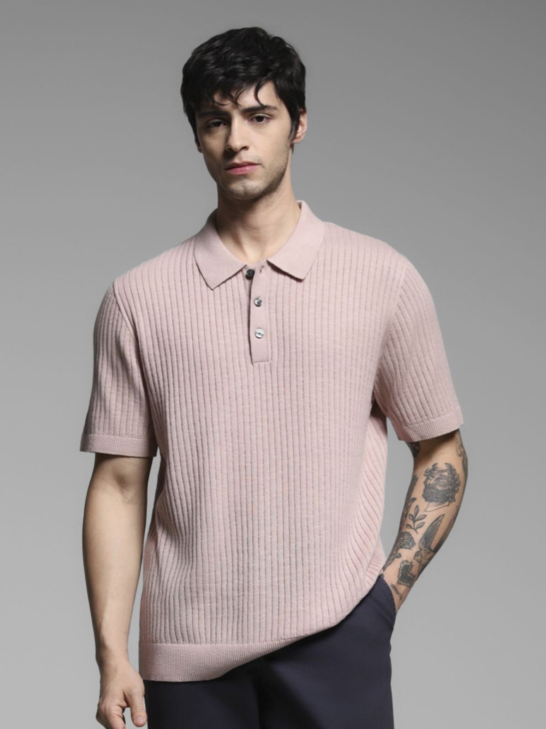 

Jack & Jones Men Self Design Polo Collar Cotton T-shirt, Pink