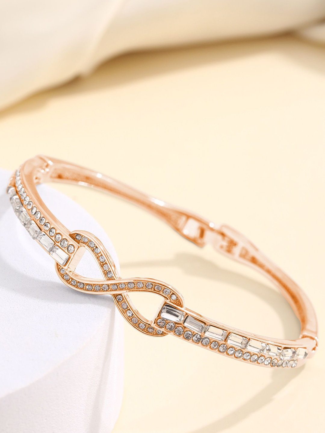 

Shining Diva Fashion Rose Gold-Plated Crystals Studded Bangle-Style Bracelet