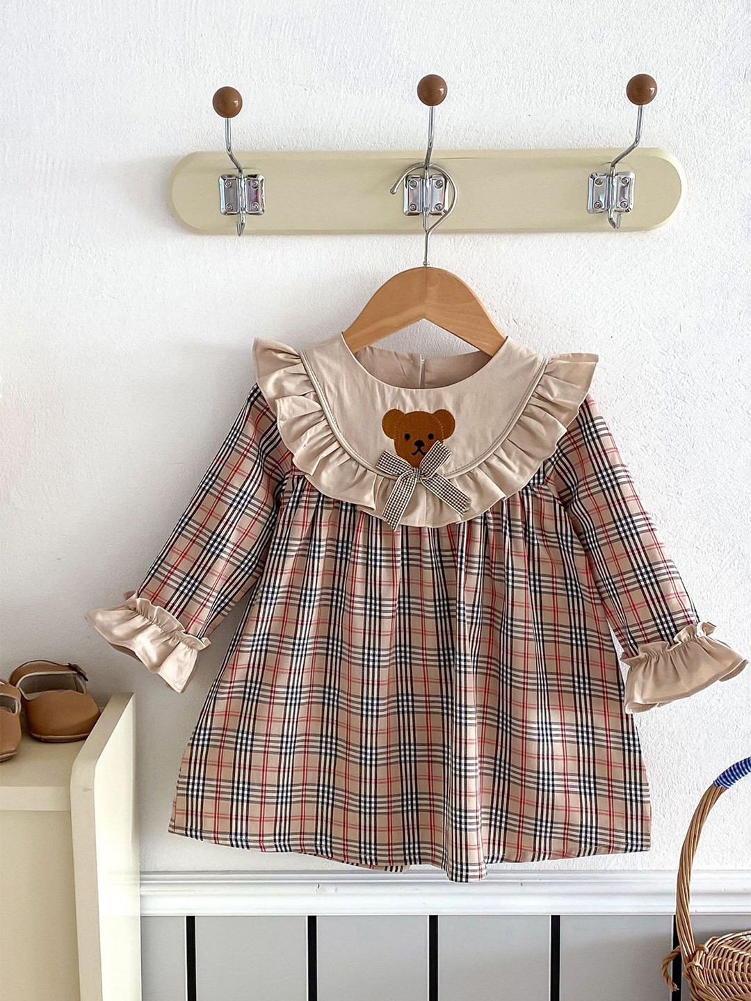 

LULU & SKY Girls Checked Cotton A-line Dress, Brown
