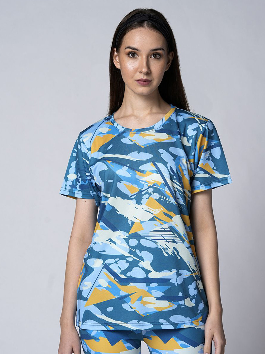 

UMILDO Women Abstract Printed Round Neck T-shirt, Blue