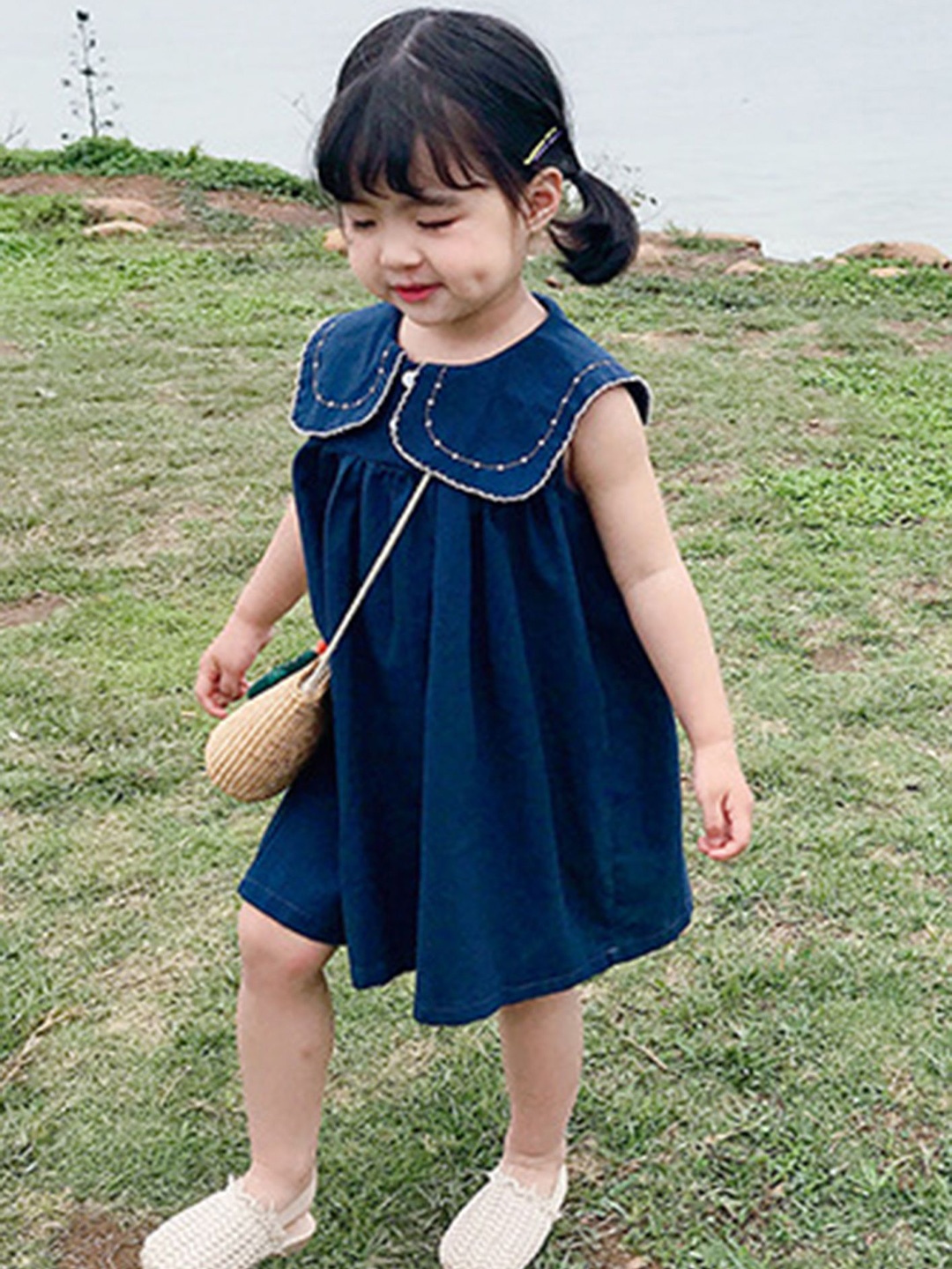 

LULU & SKY Girls Round Neck Empire Dress, Blue