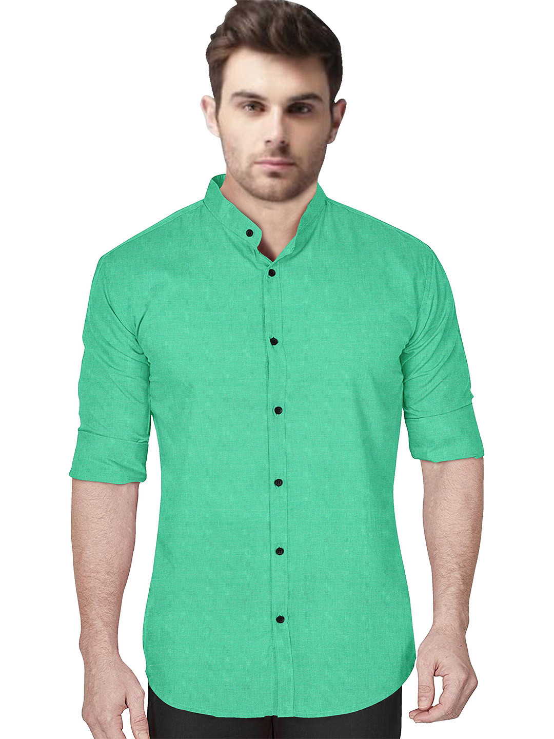 

Metronaut Men Regular Fit Band Collar Solid Cotton Casual Shirt, Lime green