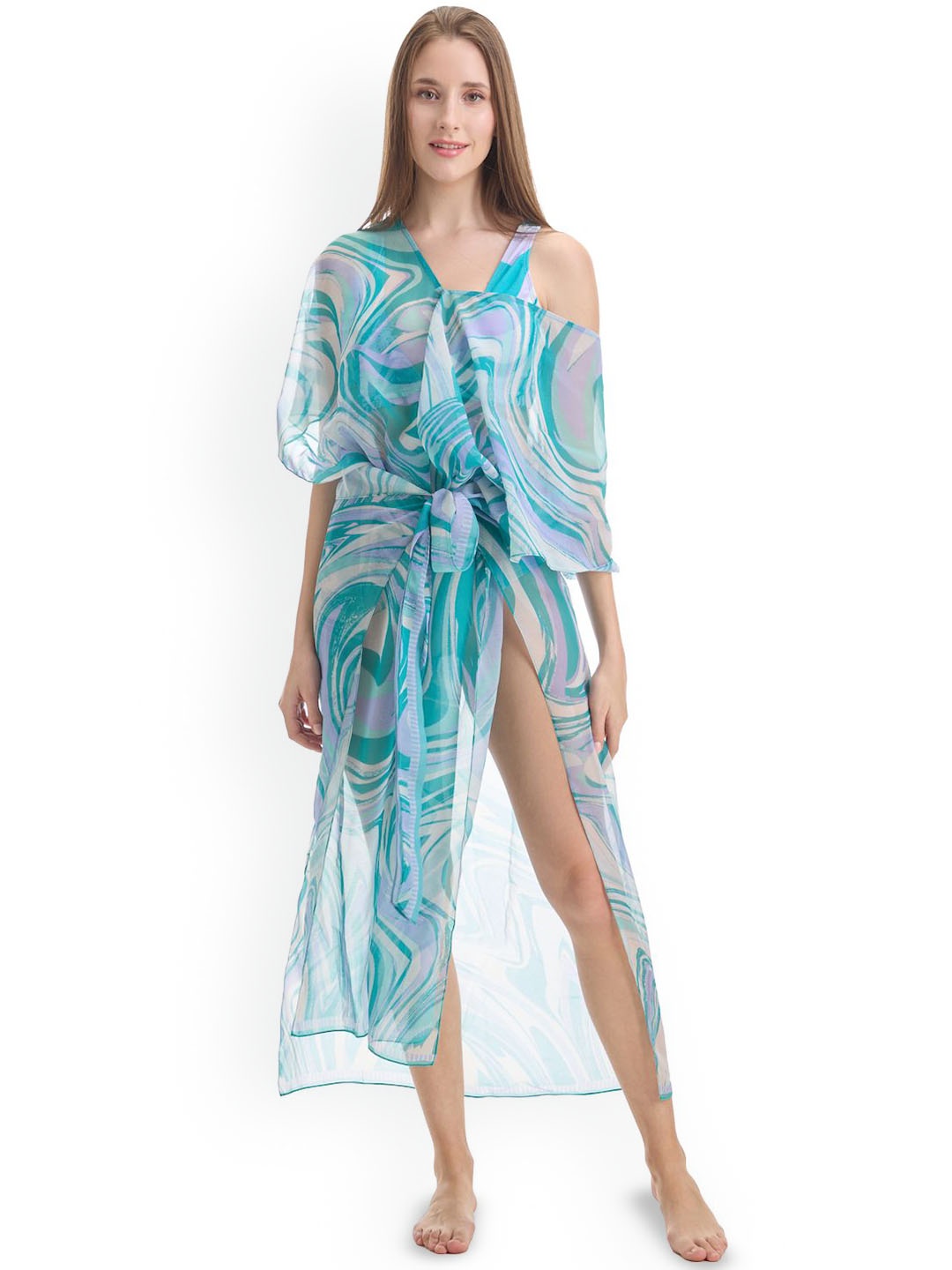 

KAI RESORTWEAR Abstract Printed Cover Up Top, Green