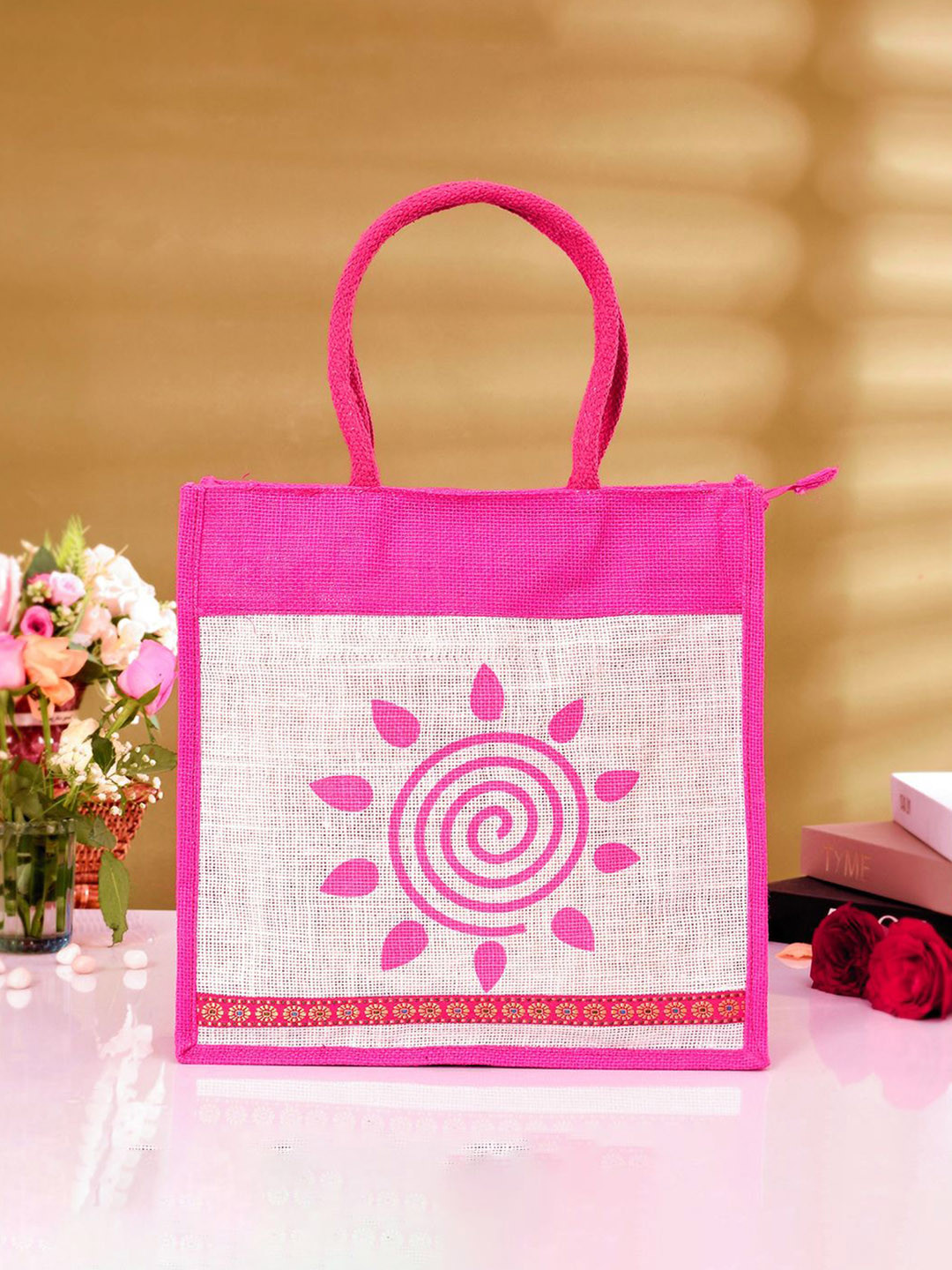 

Kuber Industries Unisex Textured Shopper Tote Bag, Pink