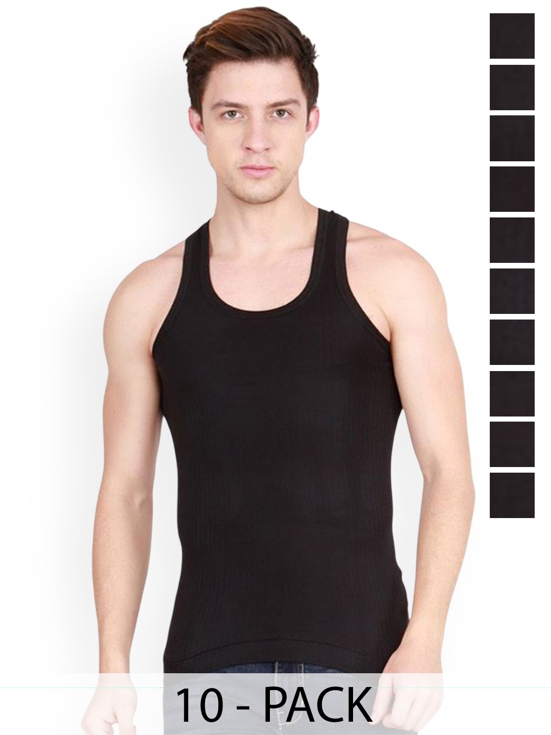 

Rupa Pack Of 10 Pure Cotton Innerwear Vests Frontline-Xing-Black-RN-10-90