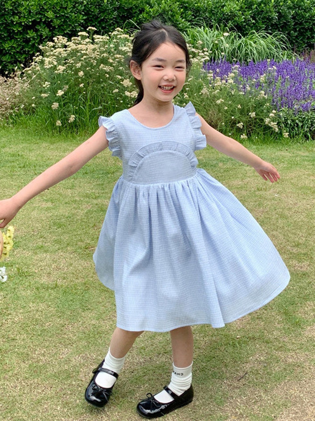 

LULU & SKY Girls Solid Cotton Fit and Flare Dress, Blue