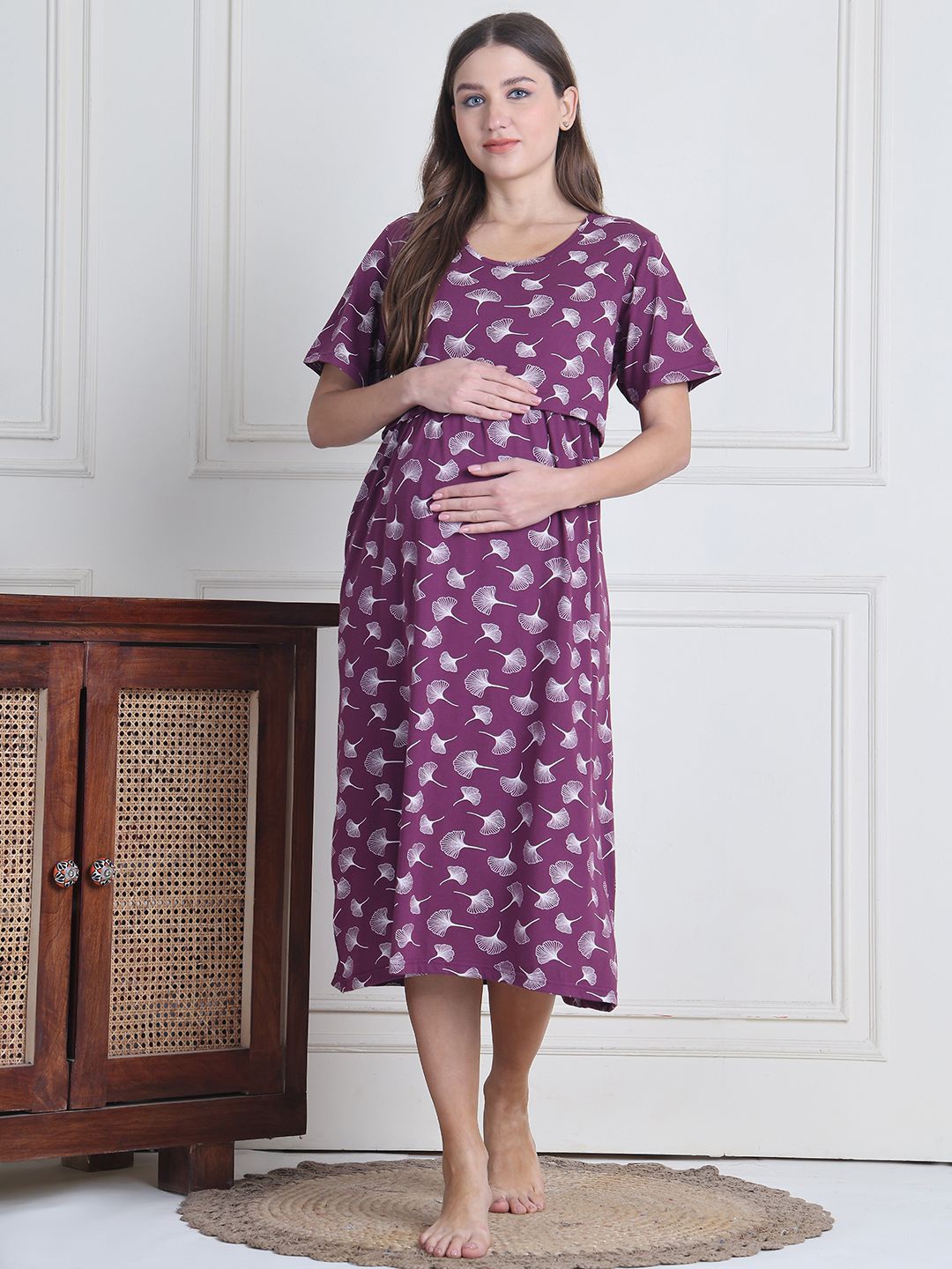 

Secret Wish Leaf Hosiery Maternity Nighty, Purple