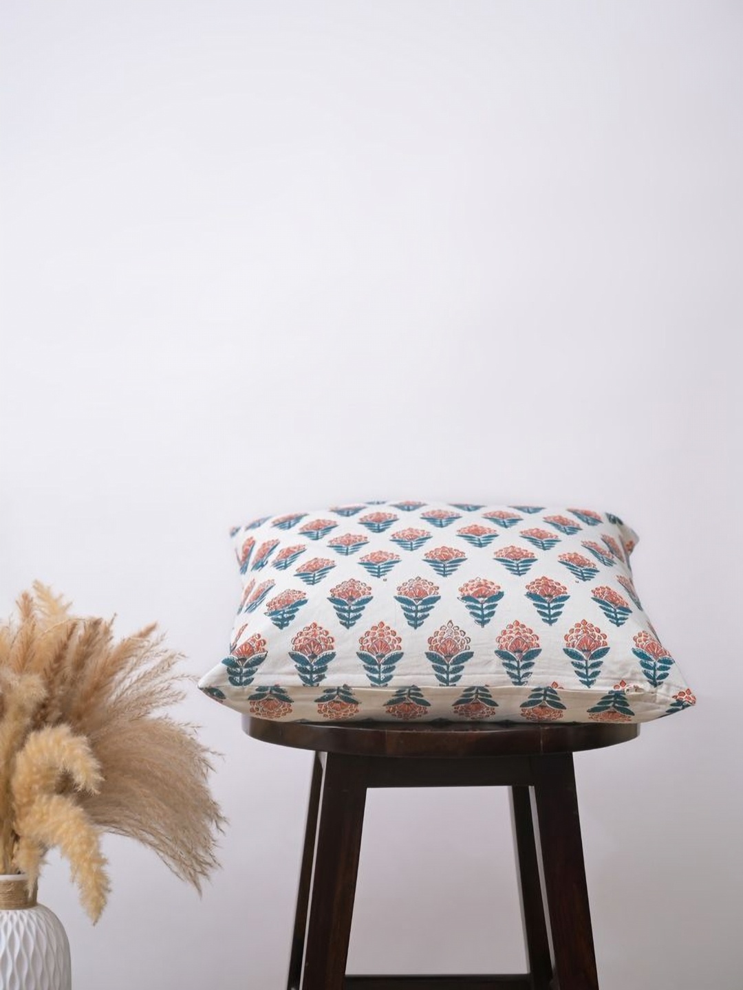 

Block N Style Deianira White & Blue Floral Printed Cotton Square Cushion Cover