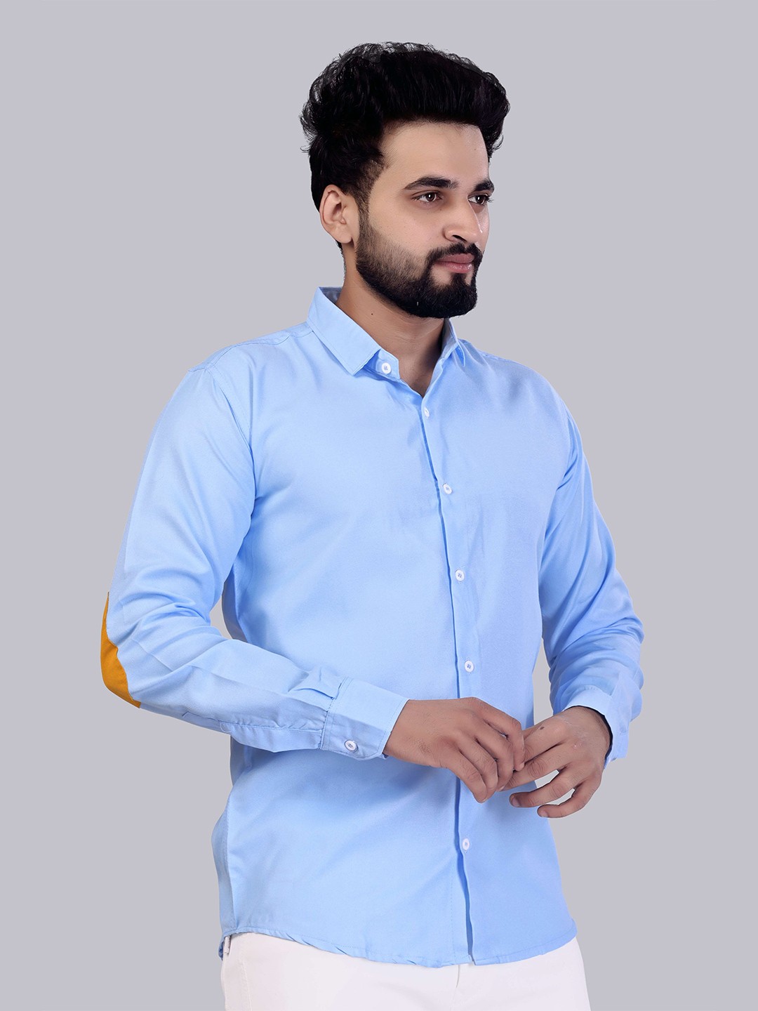

GREENFLAIR Men Comfort Fit Spread Collar Solid Casual Shirt, Blue