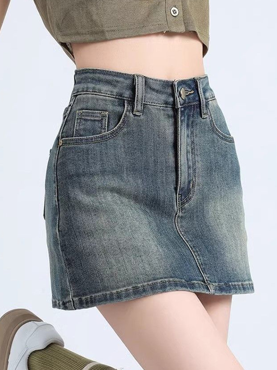 

DressBerry Denim A-Line Above Knee Skirt, Blue