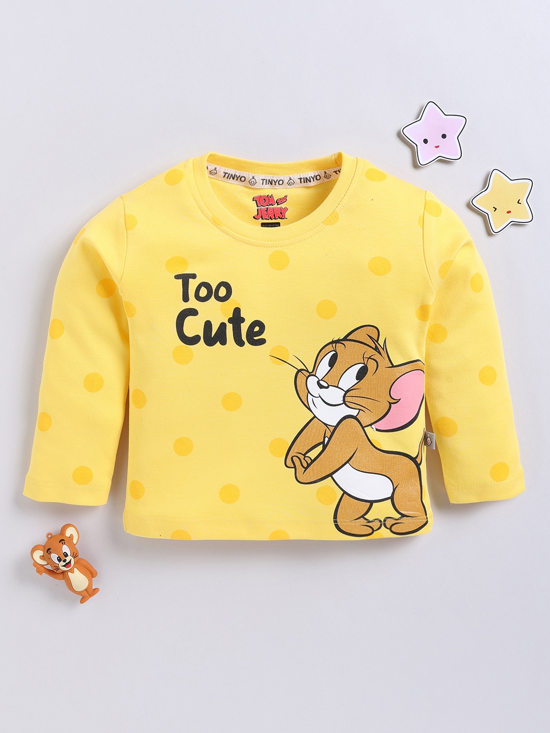 

YK X Tinyo Infant Girls Tom & Jerry Printed Cotton T-shirt, Yellow