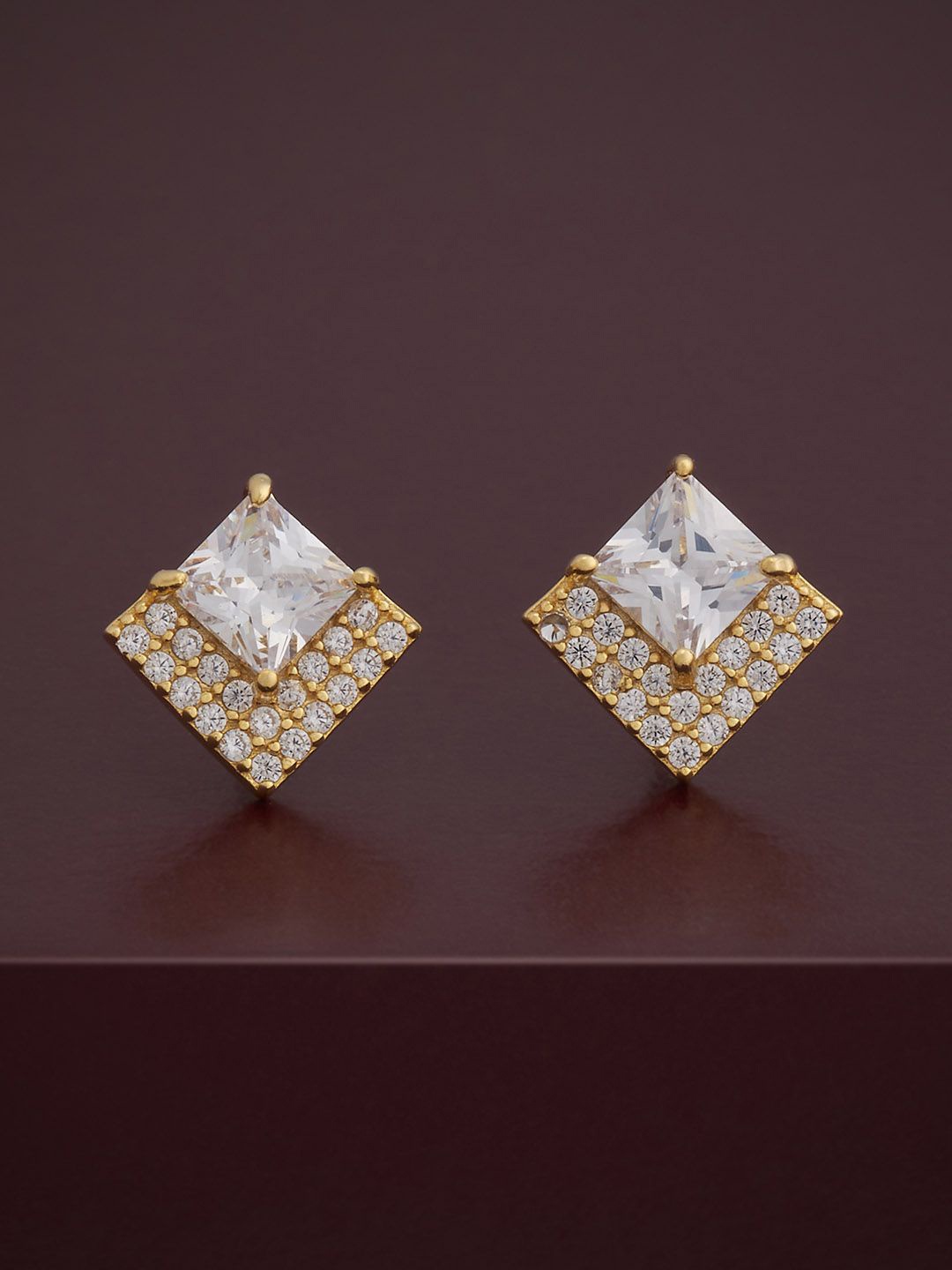 

Kushal's Fashion Jewellery 92.5 Silver Gold-Plated Classic Stone Studded Studs