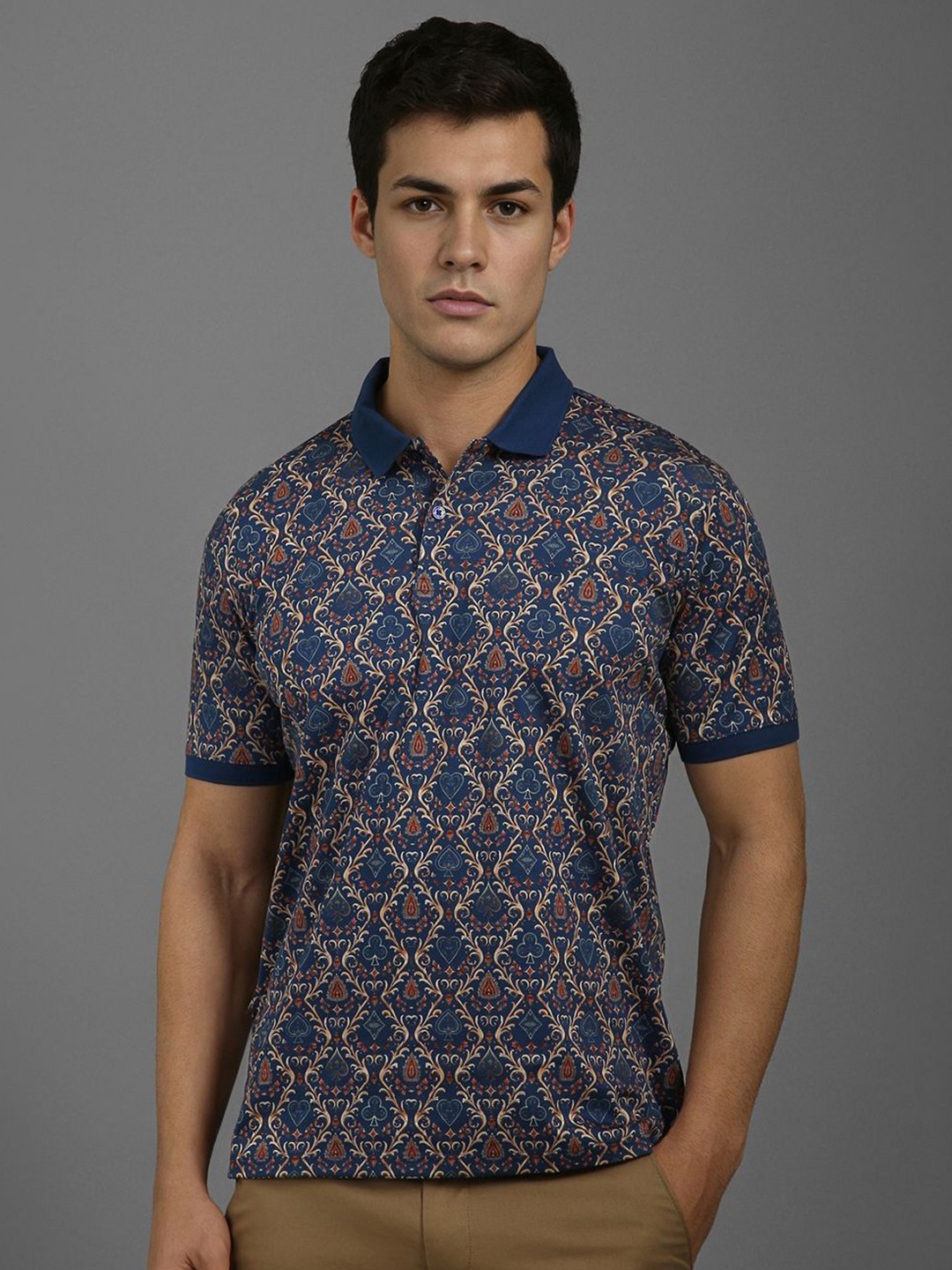 

Louis Philippe Sport Men Ethnic Printed Polo Collar Cotton T-shirt, Navy blue